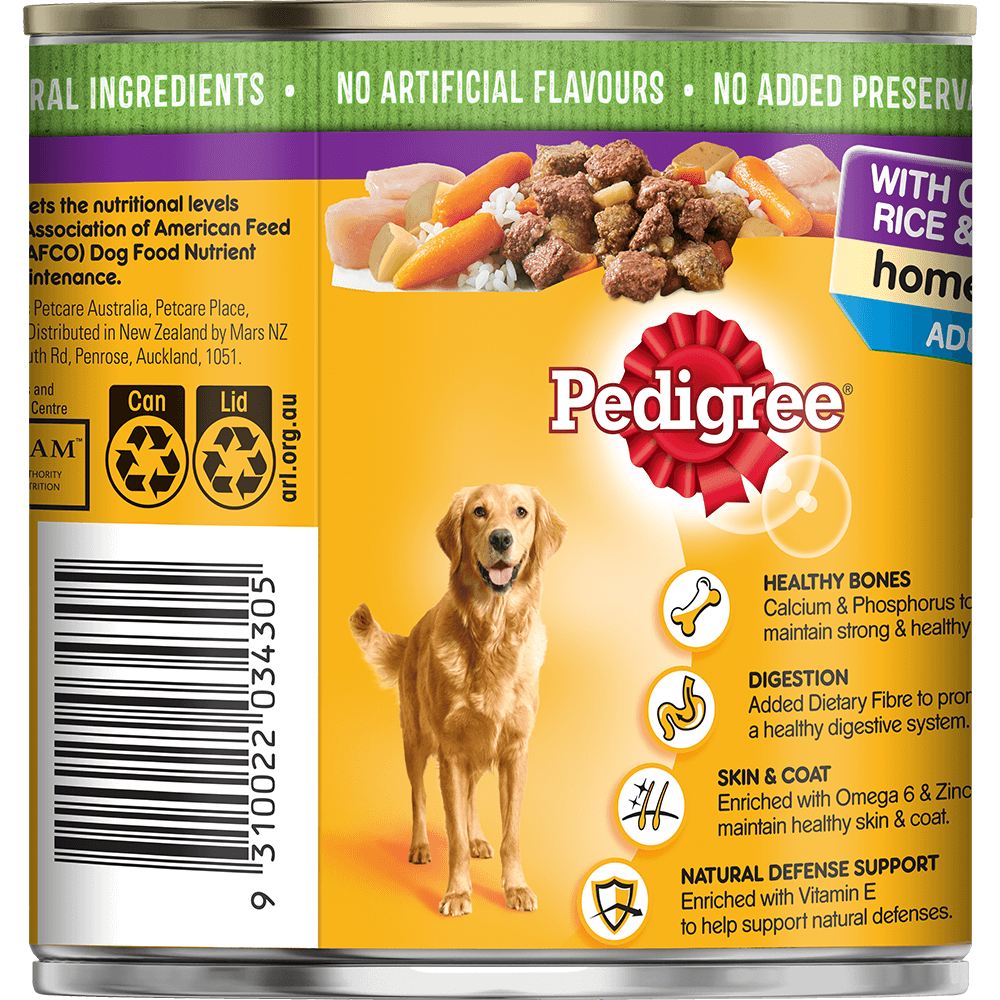 	PEDIGREE® Adult Wet Dog Food with Chicken, Rice & Vegies Homestyle 700g Can back