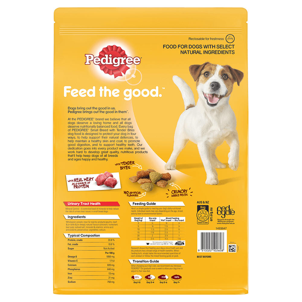 PEDIGREE® Small Breed with Tender Bites Dry Dog Food with Real Beef 2.5kg Bag back