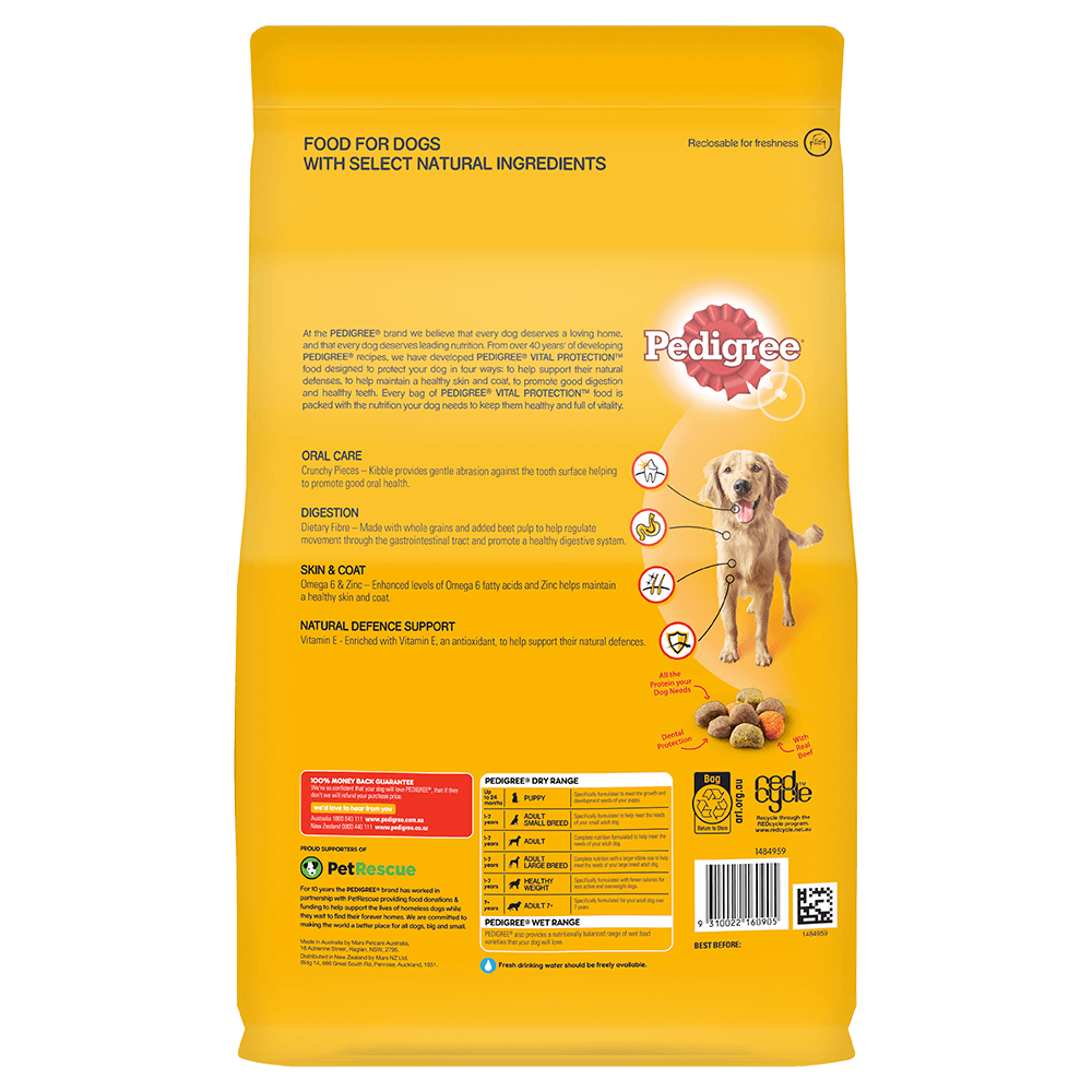 PEDIGREE® Medium AdultDry Dog Food With Real Beef & Vegies 3kg Bag back