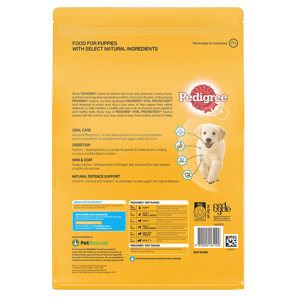 Pedigree puppy food nutritional information sale
