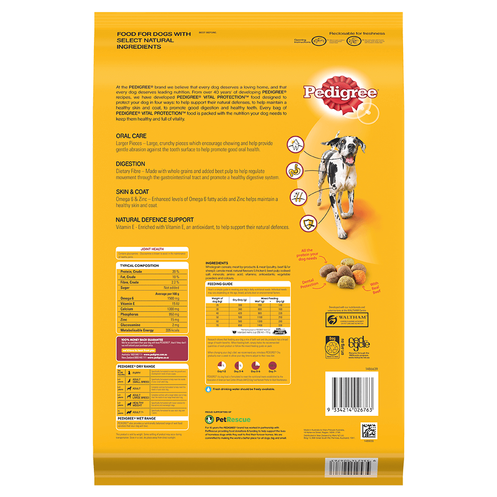 Our Range PEDIGREE Dry Dog Food Large Breed Real Beef 8kg Bag