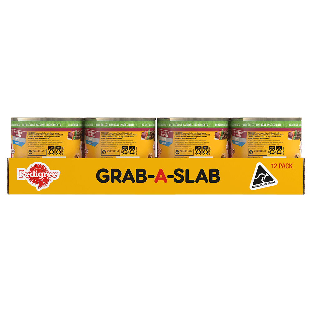   PEDIGREE® Adult Wet Dog Food Beef and Vegies Loaf Grab-A-Slab 12x700g Cans back