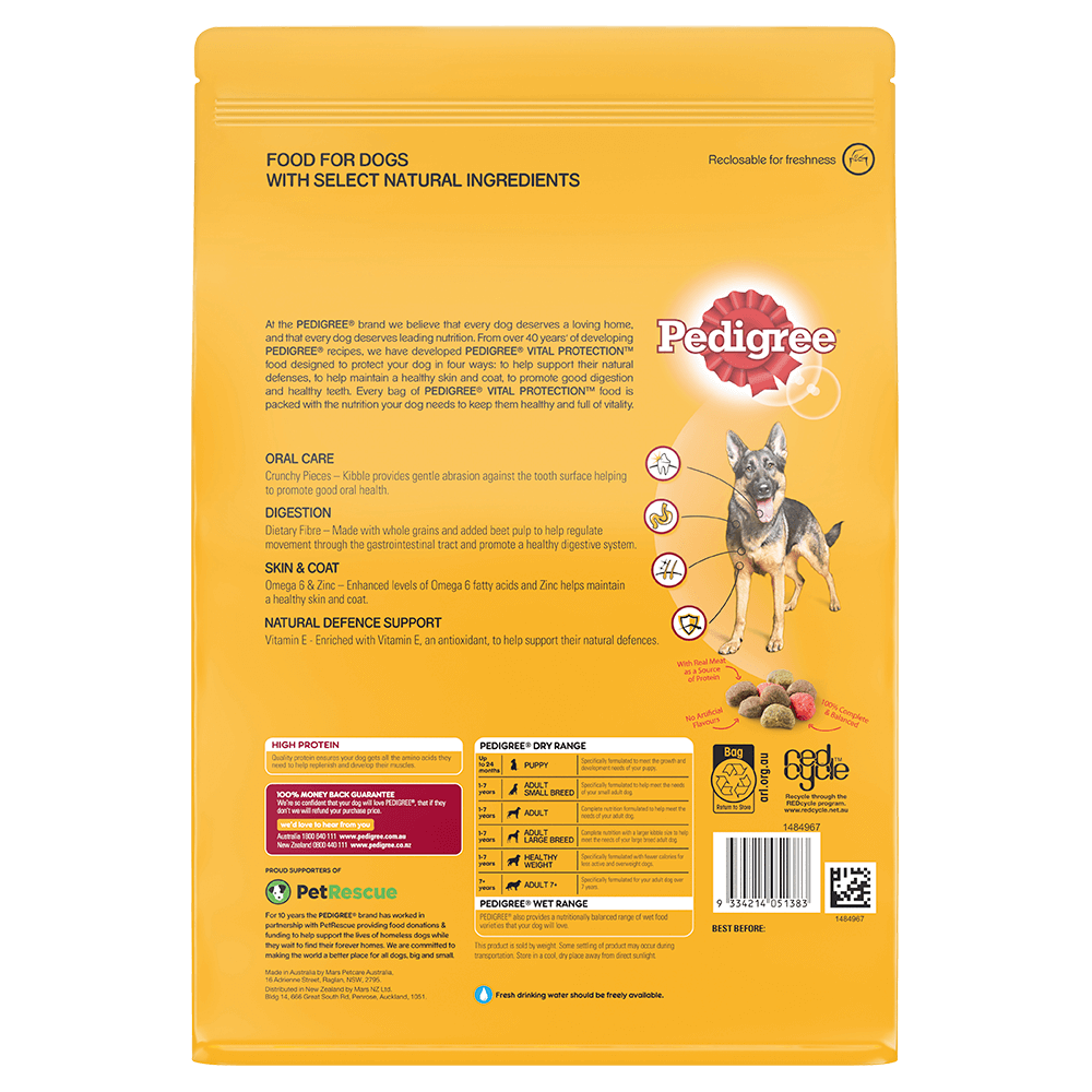 PEDIGREE® High Protein Dry Dog Food With Real Beef & Lamb 2.5kg Bag back