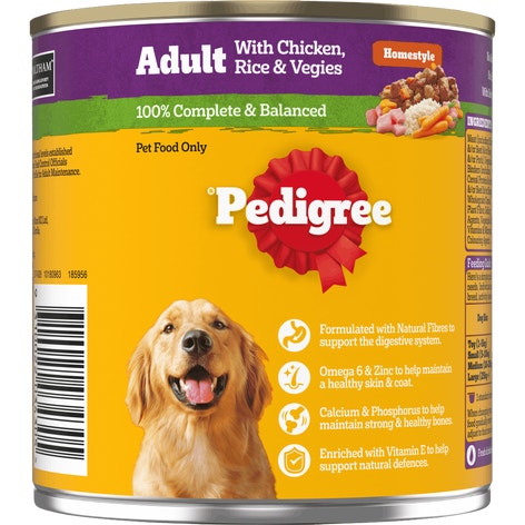 image 9310022034305_2_PEDIGREE_Adult_Wet_Dog_Food_with_Chicken__Rice___Vegies_Homestyle_700g_Can%20%281%29