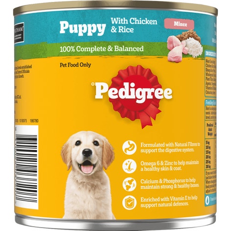 image 9310022037207_2_PEDIGREE_Puppy_Wet_Dog_Food_with_Chicken___Rice_Mince_700g_Can%20%281%29