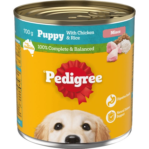 image 9310022037207_1_PEDIGREE_Puppy_Wet_Dog_Food_with_Chicken___Rice_Mince_700g_Can%20%281%29